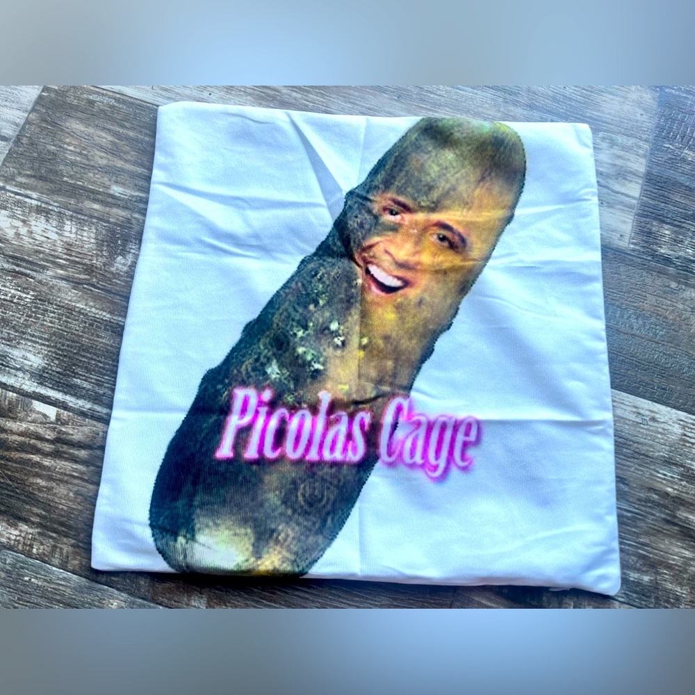 Nicolas Cage Funny Pickle Meme Small White Square Throw Pillow Pillowcase Zip